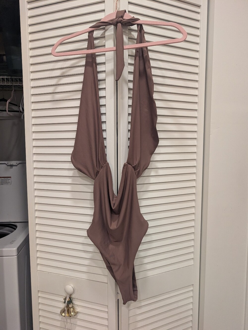 Women's Halter One-Piece Bodysuit Swimsuit in Mauve Size Small